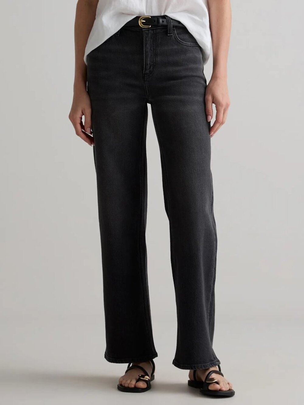 Quince Bella Stretch Relaxed Straight Jeans Charcoal Black Size 31
